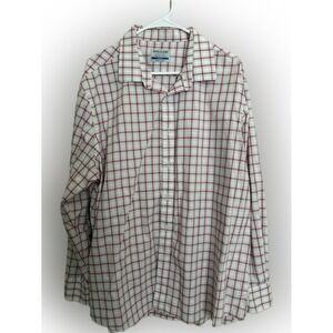 Haggar White Button-Down Shirt with Red Windowpane Plaid‎